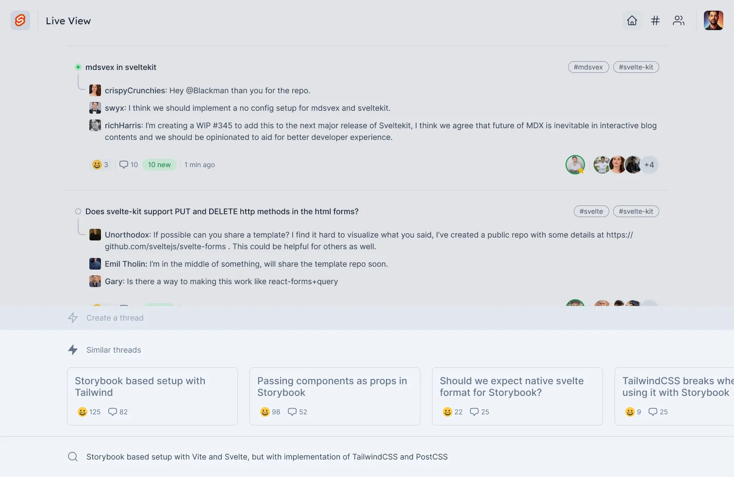 Struct chat search interface